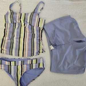Prana Stripe Tankini Board Short Swim Bundle Medium